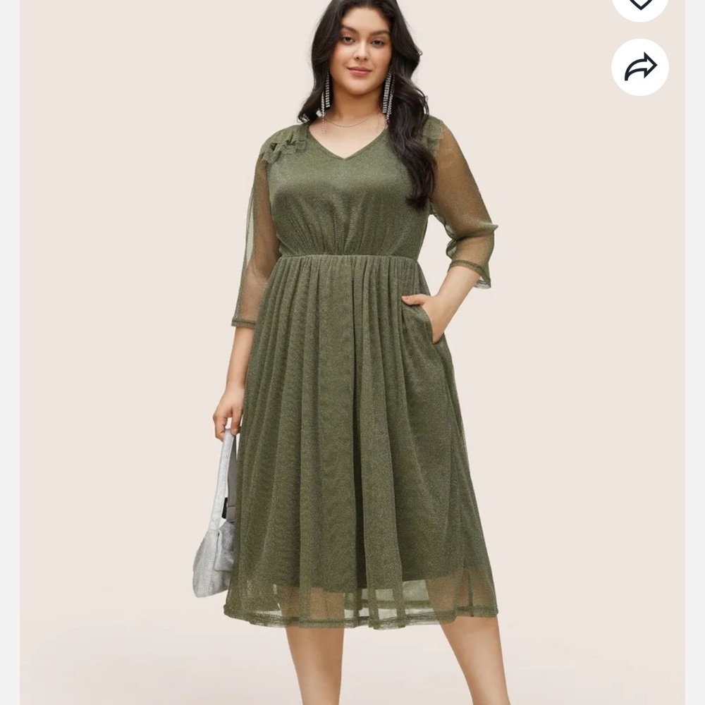 BloomChic Plus Size Flutter Trim Mesh Pocket Gathered Dress